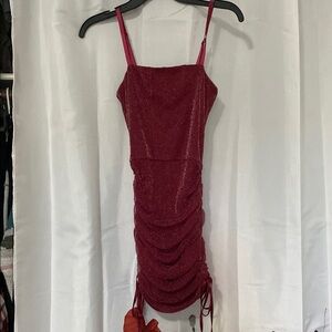 Showpo Red Ruched Bodycon Mini Dress